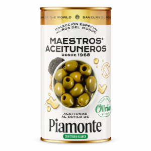 MAESTROS ACEITUNEROS Piamonte stiliaus žaliosios alyvuogės be kauliukų su baltųjų trumų pagardu, 320 g